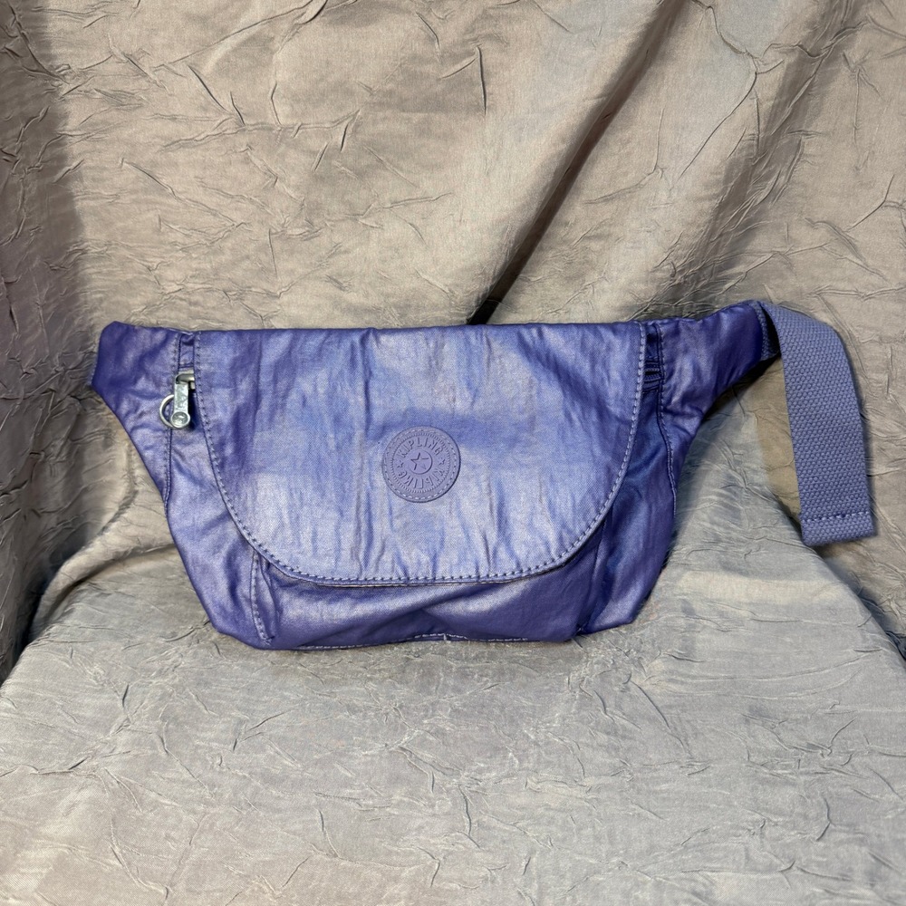 Kipling Metallic Purple Nylon Fanny Pack Waist Bag Adjustable Strap Multi-Pocket